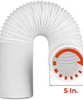 Universal 5 Inch Portable Air Conditioner Exhaust Hose, 78 Inch Long, Clockwise Thread, White, Expandable Polypropylene Vent Hose