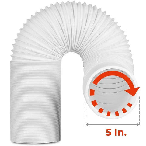 Universal 5 Inch Portable Air Conditioner Exhaust Hose, 78 Inch Long, Clockwise Thread, White, Expandable Polypropylene Vent Hose
