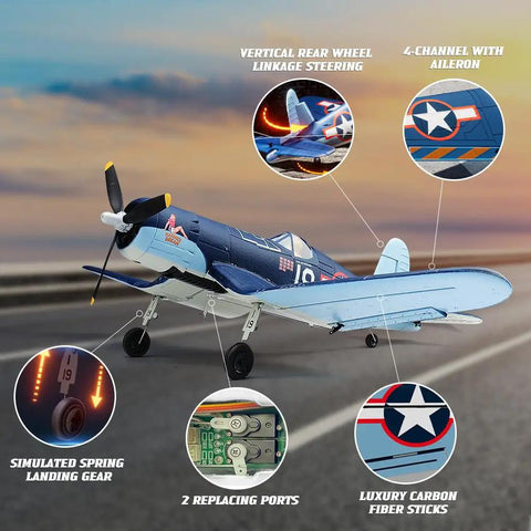 Brushless 4CH RC Plane F4U Corsair Stunt Model 500mm Wingspan With Gyro Stabilization RTF, feature details in park setting
