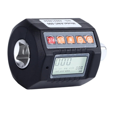 Digital Torsion Meter With Sound And Light Alarm Portable Wrench Adapter showing buttons and LCD display
