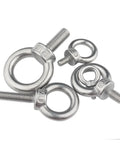 Premium 304 Stainless Steel Lifting Eye Nut Screw Ring Eyebolt M10 for Heavy Duty Rigging, set of four different sizes.