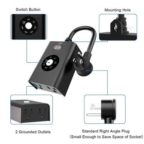 Weatherproof Outdoor Sensor Timer With Dual Grounded Outlets Delivers Zero Fuss Dusk To Dawn Light Control close-up of controls and outlets