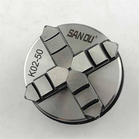 Heavy Duty 50mm K02-50 Self Centering Lathe Chuck With Four Jaws showing steel jaws for mini wood lathe installation.