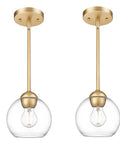 Two Pack Modern Gold Pendant Lights With Clear Glass Globes For Kitchen Island Dining Room Bedroom Hallway And Bathroom Trendy Lux Metal Finish With Wow Factor