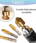 Six Piece 90 Degree HSS Countersink Drill Bit Set With One Quarter Inch Hex Shank For Wood, Pro Grade, Five Flute Countersinks
