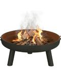 27.5 Inch Outdoor Wood Burning Fire Pit With Handles And Cover Black Lightweight 17.5 Lb Portable Fire Pit In Use on Patio