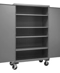 Rock Solid Locking Mobile Storage Cabinet With Four Adjustable Shelves And Flush Steel Doors 48 Inches Wide Gray, empty interior view.