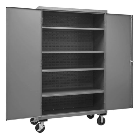 Rock Solid Locking Mobile Storage Cabinet With Four Adjustable Shelves And Flush Steel Doors 48 Inches Wide Gray, empty interior view.