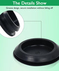 Close-up of 5 Pack Round Hole Plugs 1-1/2 Inch 38mm Silicone Snap In Locking Waterproof Stopper, black silicone plug with groove design