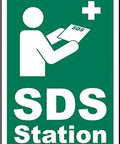 Built Tough Aluminum Safety Sign 8x12 Inch For SDS Station With Bold Green And White Design Easy Wall Mount Identification Weather Resistant Office And Shop Safety Label