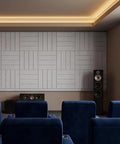 Premium Slick Self Adhesive Foam Panels 12 Pack Acoustic Wall Tiles on a theater wall in gray for soundproofing.