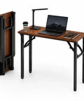 No Fuss Folding Laptop Desk For Small Spaces That Sets Up In Seconds 35.8 Inch Portable Table shown unfolded with laptop setup