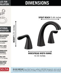 Dimensions of Arvo Matte Black Widespread Bathroom Faucet For 8 Inch 3 Hole Vanity Sink Tap With Push Pop Drain displayed.