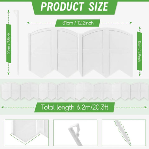 Diagram showing size of the Twenty Pcs Garden Edging Border Kit With 20 Stakes For Lawn And Flower Bed White 20 Ft Landscaping Border