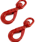 Grade 80 Forged Swivel Self Locking Hook For Three Eighths Inch Chain, 7100 Lb Working Load Limit, Heavy Duty Hoisting Rigging Connector For Lifting And Hoists, red pair