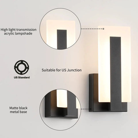 Top Shelf Modern Led Wall Sconces Set Of Two Up And Down Black Metal Fixture With 3000K Warm White Glow showing acrylic lampshade.