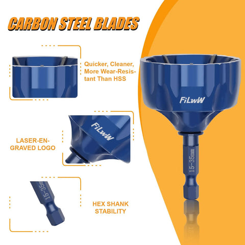 FiLwW blue external deburring chamfer tool set with tungsten carbide bit and hex shank for 1/8–1-3/8 in