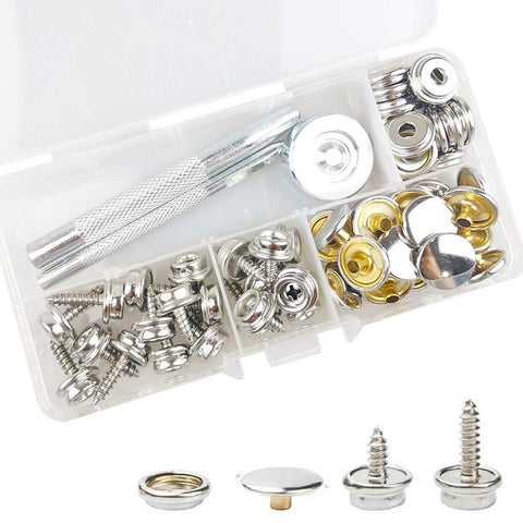 Boat Cover Snap Kit Marine Grade Canvas Snaps And Fasteners With Two Setting Tools 60 Pieces Silver Color For Do It Yourself Sewing And Tough Outdoor Marine Projects