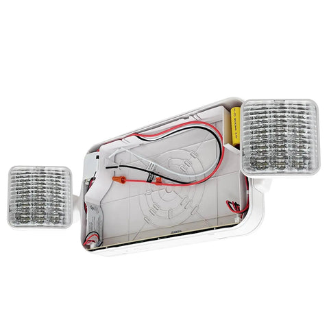 Combo UL 924 Emergency Exit Sign with Battery Backup, Red LED, White Housing, 120/277VAC Hardwired, interior wiring view