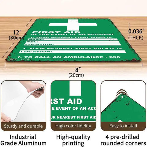 Durable Aluminum First Aid Location Sign 12 By 8 Inches With Ultra Readable Crisp Printing That Withstands Rust And Wear