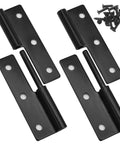 Dead Simple Black Lift Off Cabinet Hinges Left Handed 2.5 Inch Size 2 Piece Mounting Set With Screws displayed in matte black finish.
