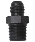 Built Different Straight 6AN Male Flare To 3/8 NPT Pipe Fitting Adapter Crafted From Lightweight Aircraft Grade Aluminum With Dope Black Anodized Finish For Seamless Fluid System Hookups.