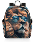 Mini Backpack Purse For Women Cute Small Daypack featuring a lion print with sunglasses, adjustable straps, and multiple pockets.