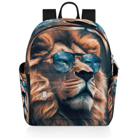 Mini Backpack Purse For Women Cute Small Daypack Soft Shoulder Bag Lightweight Multi Functional Travel Work Everyday Carry Bag With Adjustable Straps And Multiple Pockets For Ladies City Chic Vibe featuring a cool lion print with sunglasses