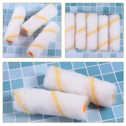 20-Piece Mini Paint Roller Covers Kit delivers smooth wall finishes, reusable washable mini rollers with yellow stripes.