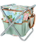 Grab And Go Garden Tool Storage Stool With Detachable Bag And Multiple Pockets Portable Weeding Seat Floral Rose Pattern Rugged Canvas And Jute Build