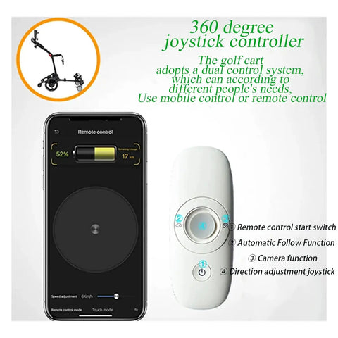 360 degree joystick controller for Foldable Smart Electric Golf Cart With Automatic Following Tech And Killer Stability.
