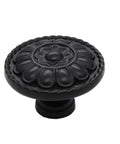8 Pack Black Vintage Dresser Drawer Knobs Pulls For Cabinets And Cupboards With 1.25 Inch Single Hole Hardware Zinc Alloy Handle Set Includes 16 Screws In Two Lengths 25mm And 40mm front view showing intricate design.