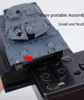 Two Point Four Gigahertz Mini RC Tank Toy With LED Lights Rotating Turret One To Sixty Four Scale Off Road Grippy Tracks on controller