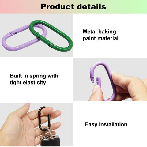 16 Pack Oval Carabiner Clips For Keys Leashes Backpacks Water Bottles And Outdoor Gear Must Have Everyday Carry Lightweight Aluminum Spring Loaded Smooth Edges Rust Resistant Colorful Keychain Hooks Easy Clip shown in use and close-up details