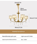 Gold Wagon Wheel Chandelier With 6 Lights, Clear Crystal Shades, E12 Base, Nordic Modern Design, Dimensions 69cm x 44cm