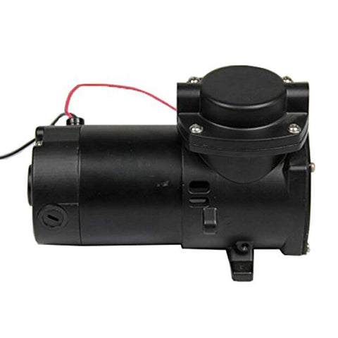Side view of black 12V DC oil-free diaphragm air pump, 35 L/min, outdoor use