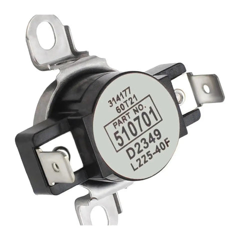 Heavy Duty Dryer High Limit Thermostat D510701 L225-40F For Safe Fast Drying With Precise Thermal Cutoff That Kicks In When Temps Go Too High Keeping Your Dryer From Overheating During Big Loads., round black ceramic dryer thermostat with metal terminals