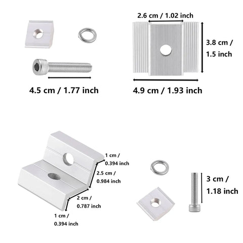Heavy Duty Solar Panel Mounting Kit With Thickened Aluminum Rails And Durable Clamps For Outdoor Installations components with measurements