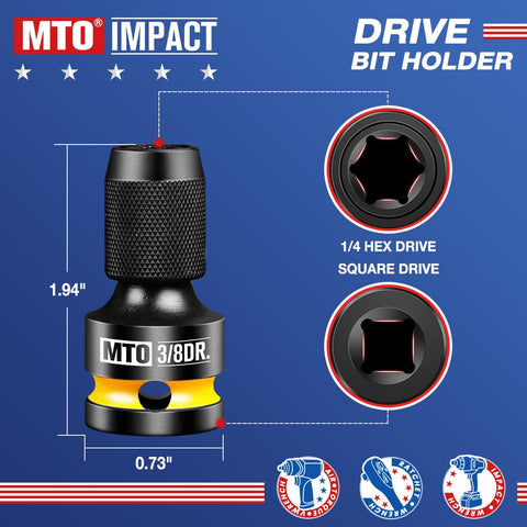 Two Piece Quick Release Three Eighths Inch To One Quarter Inch Hex Socket Adapter for Impact Wrench and Ratchet with CRMO Steel