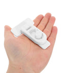 4 Pack Childproof Refrigerator And Oven Door Locks With Easy Install Plastic Cabinet Latches in hand for size comparison