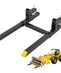 Pallet Forks For Tractor 4000 Lb Capacity 60 Inch Clamp On Forks With Adjustable Stabilizer Bar shown with loader and logs
