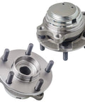 Rear Wheel Bearing Hub Assembly For Chevy Equinox 2018 To 2024 And GMC Terrain 2018 To 2024 And Cadillac CT4 2020 To 2024 And Buick Regal TourX 2020 Regal Sportback 2020 5 Lug 4WD Compatible Plug And Play, showing front and top view of 5-lug hub assembly.
