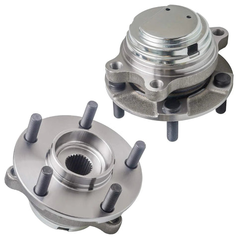 Rear Wheel Bearing Hub Assembly For Chevy Equinox 2018 To 2024 And GMC Terrain 2018 To 2024 And Cadillac CT4 2020 To 2024 And Buick Regal TourX 2020 Regal Sportback 2020 5 Lug 4WD Compatible Plug And Play, showing front and top view of 5-lug hub assembly.