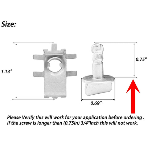 Four Sets Built Like A Tank Radiator Splash Shield Quarter Turn Thumb Screws With Stainless Steel Clip Nuts For Ford F150 Explorer Edge Lincoln No Sweat Rust Proof Engine Shield Kit showing size dimensions of clip nut and screw.