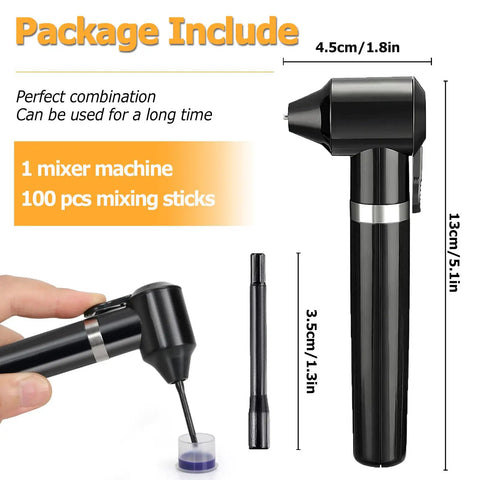 Electric Pigment Mixer Kit For Tattoo Ink With 100 Mixing Sticks Compact Black Mixer Machine For Pros In The Tattoo Shop High Speed Performance Sanitary Clean Workflow For Long Tattoo Sessions, 13cm tall