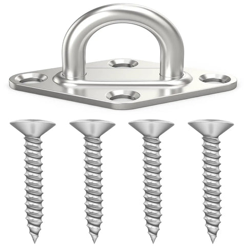 Eight Pack 2.3 Inch 304 Stainless Steel Pad Eye Plates With Screws And Anchors For Suspension And Ceiling Hooks Marine Use