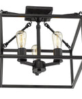 Wesson Semi-Flush Mount Light In Black With Open Geometric Square-Tube Cage, Exposed Sockets, Sturdy Steel Construction