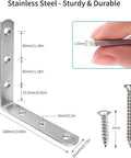 Heavy Duty 4X4 Inch L Brackets Solid Stainless Steel Corner Supports Rust Proof Shelf Braces Brushed Finish 4 Pack dimensions and screws