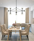 10 Light Modern Sputnik Chandelier In Matte Black With Globe Glass Shades For Dining Room, Kitchen Island, And Living Room