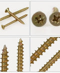 Close-up of 340 Piece M4 Flat Head Wood Screw Set With Countersunk Self Tapping Design For Flush Finish Cross Recessed Drive